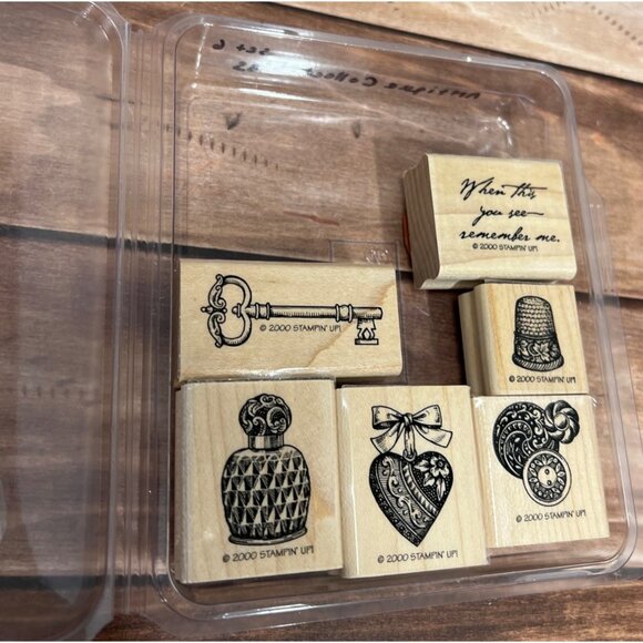Stampin Up! Antique Collectibles Wood Mounted Rubber Stamp Set Of 6 2000 - Picture 4 of 5